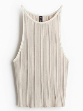 H&M Ribbed High-Neck Cropped Tank Top in Cream